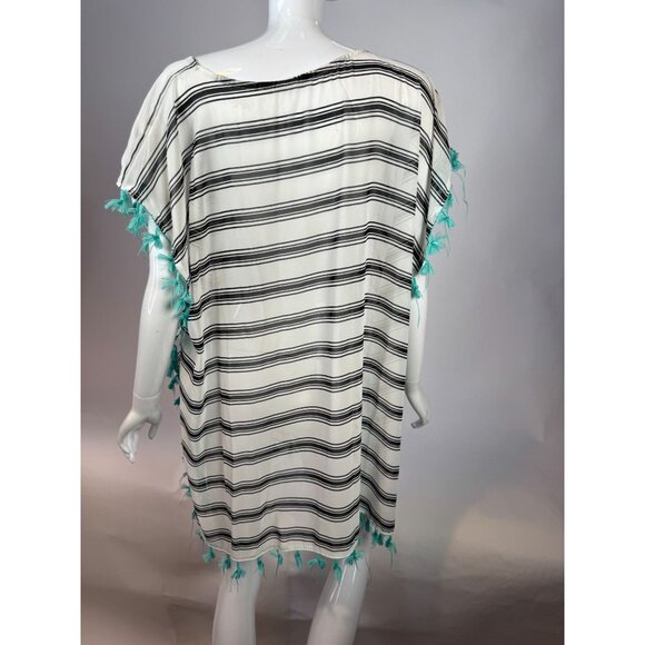 Black & White Striped Lightweight Kaftan With Tassels One Size 100% Polyester Wo - Picture 10 of 16